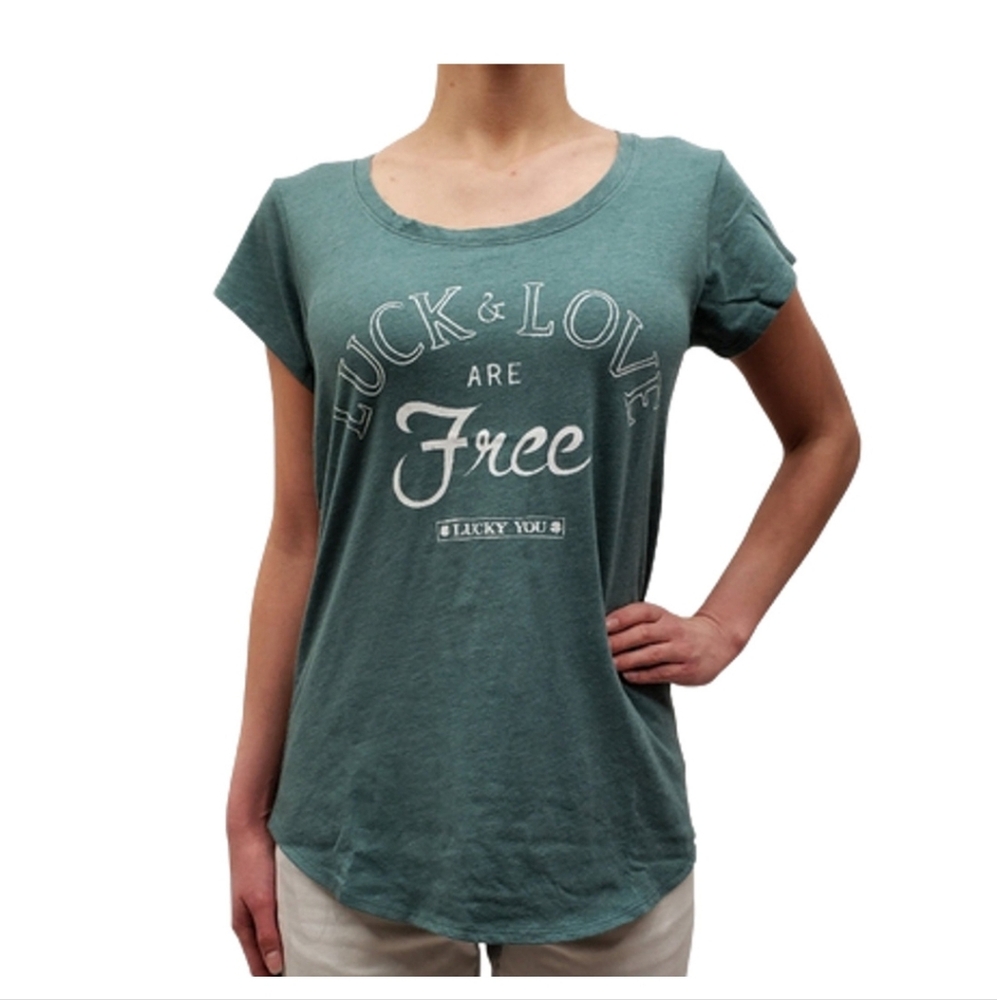 Lucky Brand Green Graphic Cap Sleeve Tee